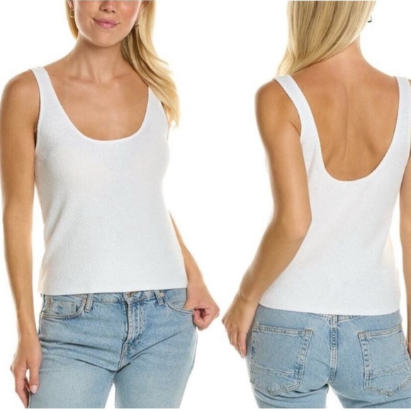 NWOT Rebecca Taylor Boucle White Textured Scoop Neck Tank Top Sleeveless Size S - Picture 2 of 9